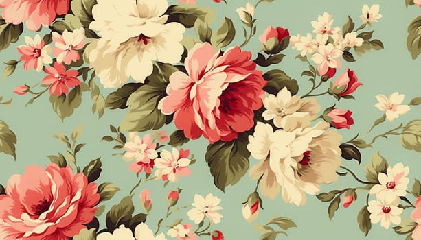 Seamless pattern tile background flowers and floral leaves plants. High quality photo
