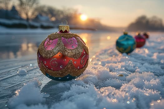 Stunning holiday decorations surrounded by glistening snow, beautifully capturing the enchanting magic of winter
