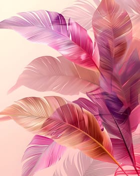 A collection of pink and purple feathers resembling petals on a pink background, showcasing the beauty of natural materials in art and creative arts