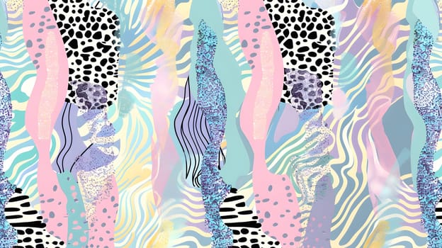 Vibrant abstract pattern combining animal prints and wavy shapes, colorful artwork