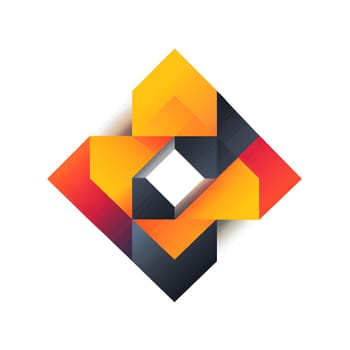 A bright and dynamic logo featuring geometric shapes and vibrant color gradients