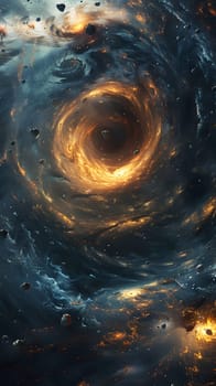 An astronomical object resembling an electric blue eye, a black hole sits in the center of a galaxy in space like a painting on a cosmic landscape