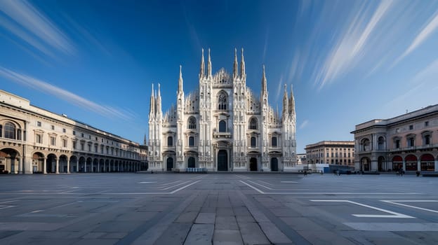 Marvel at the stunning sight of Milan Cathedral beneath a picturesque blue sky