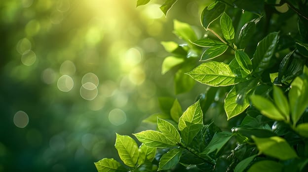 The suns rays are filtering through the foliage of a beautiful tree, creating a picturesque natural landscape with vibrant colors and shadows