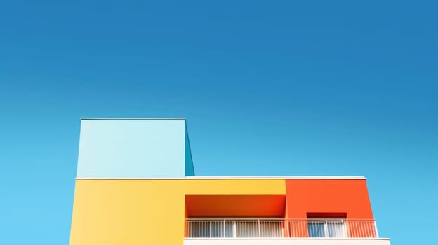 A colorful building with blue sky in minimalist style. Generative AI image weber.