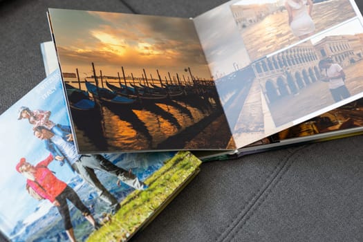view open book with album at home. High quality photo