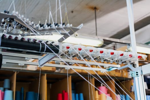 Automatic work of rewinding equipment at a knitting shop view