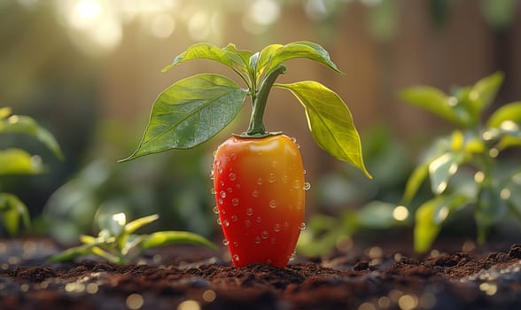 Red pepper lies on a blurred background. Selective focus.