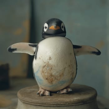 Creative penguin figurine on abstract background. Selective focus.