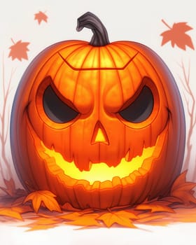 Illustration ominous halloween pumpkin on white background. Selective focus.