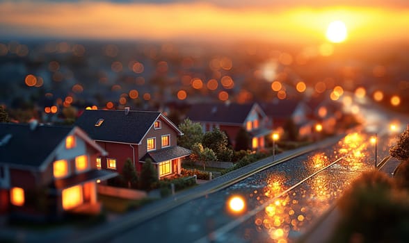 Miniature model of houses of city district. Selective focus.
