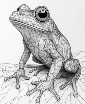 Coloring page for kids, coloring page colorful animal, frog made of geometric shapes