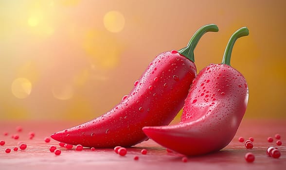 Red pepper lies on a colored background. Selective focus.