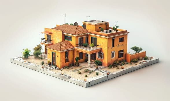 Miniature model of house on white background. Selective focus.