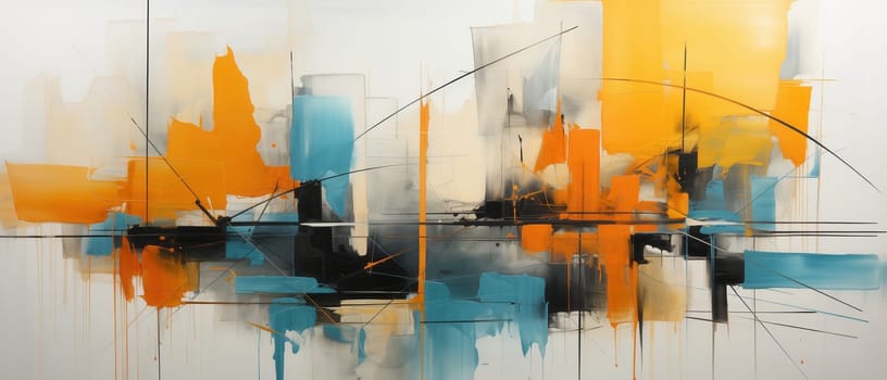 Abstract background in a combination of orange, turquoise, white, black tones. Selective focus.