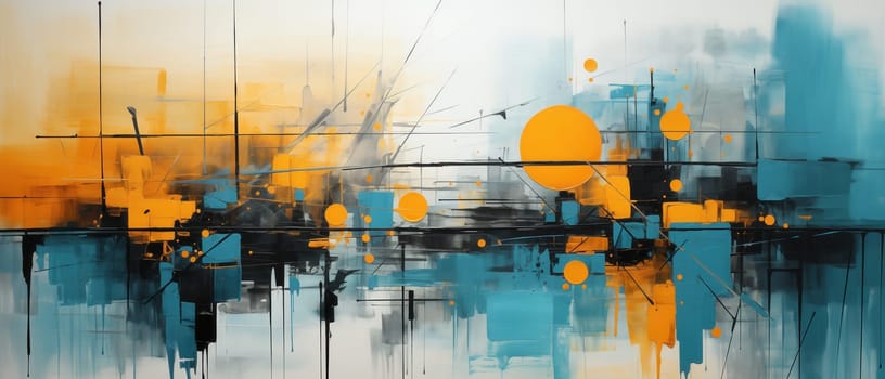 Abstract background in a combination of orange, turquoise, white, black tones. Selective focus.