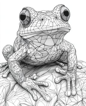 Coloring page for kids, coloring page colorful animal, frog made of geometric shapes