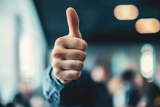 A positive workplace moment where a manager gives a thumbs up to an employee, symbolizing approval and encouragement in a professional environment.