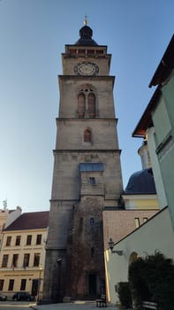 October 22 2024 Hradec Kralove, Czech Republic Europe,White Tower,clock old history building architecture city town, blue sky day. High quality photo