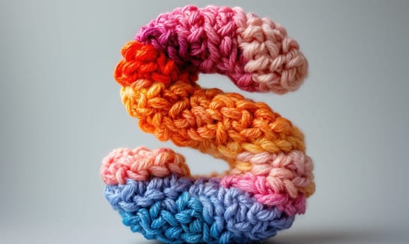 Knitted colored letter S on an abstract background. Selective focus.