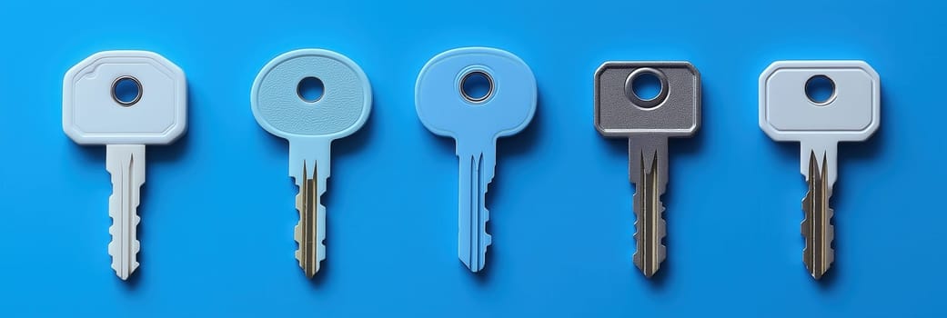 Various keys on color background. Selective focus.