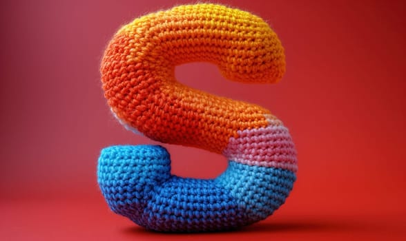 Knitted colored letter S on an abstract background. Selective focus.