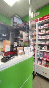 October 22 2024 Hradec Kralove, Czech Republic Europe, Kralov region, in pharmacy, medicines on shelf , brands products. High quality photo