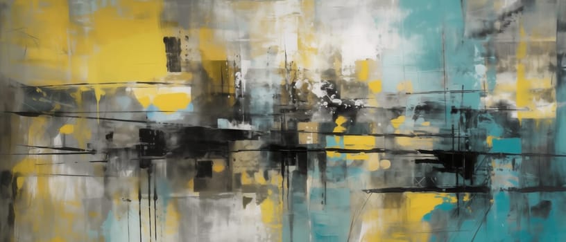 Abstract background in a combination of yellow, turquoise, white, gray tones. Selective focus.