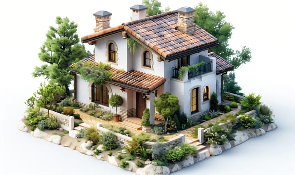 Miniature model of house on white background. Selective focus.