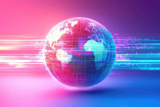 Abstract globe design featuring glowing lines on a vibrant pink and blue background. Perfect for technology, travel, and modern art themes.