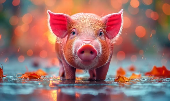 Little pig on blurred background. Selective focus.