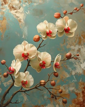 Orchid flower branch on abstract background. Selective focus.