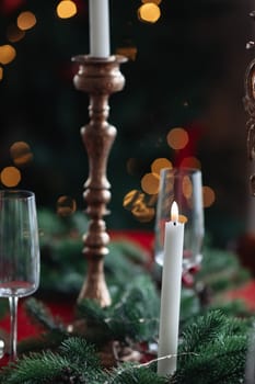 Beautiful Christmas decor. Decorating a room on a holiday. Stylish details.