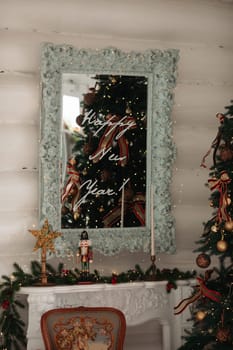 Beautiful Christmas decor. Decorating a room on a holiday. Stylish details.