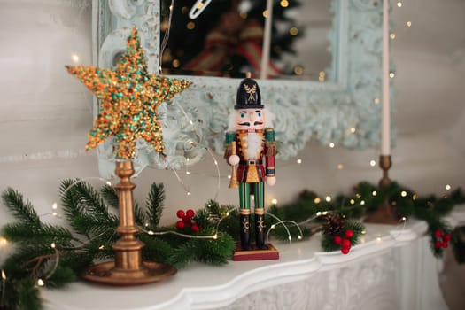 Beautiful Christmas decor. Decorating a room on a holiday. Stylish details.