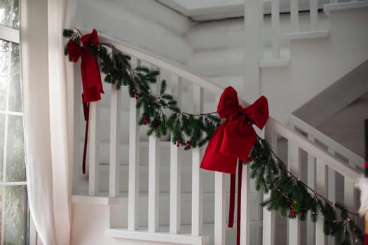 Beautiful Christmas decor. Decorating a room on a holiday. Stylish details.