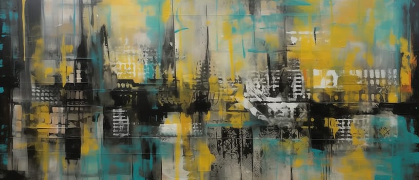 Abstract background in a combination of yellow, turquoise, white, gray tones. Selective focus.