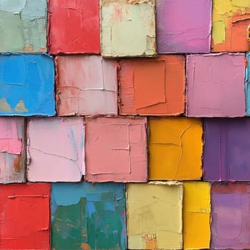 Textured abstract painting from colored rectangles. Selective focus.