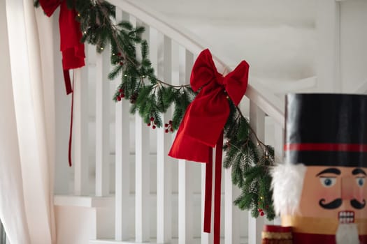 Stylish nutcracker Christmas interior, beautiful decor in the house.