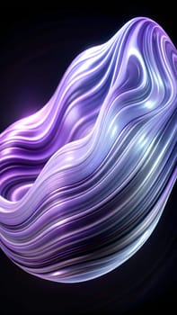 Luminous waves in shades of purple and silver twist and flow gracefully, illuminated from within. The design creates a captivating interplay of light and color set against a dark backdrop.