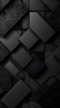 A monochrome photography of a black background with a geometric pattern of grey squares and triangles creating symmetry. The tints and shades create a play of darkness, resembling a road surface