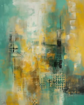 Abstract background in a combination of yellow, turquoise, white, gray tones. Selective focus.