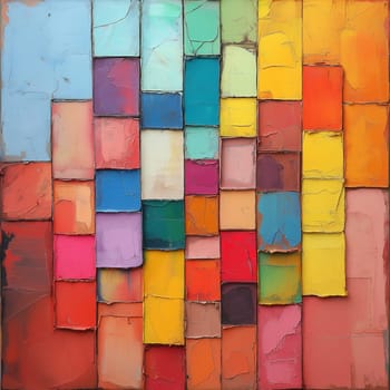 Textured abstract painting from colored rectangles. Selective focus.