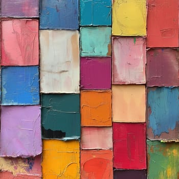 Textured abstract painting from colored rectangles. Selective focus.