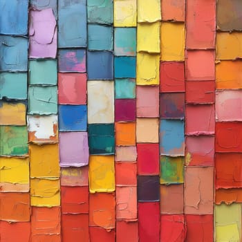 Textured abstract painting from colored rectangles. Selective focus.