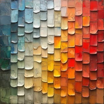 Textured abstract painting from colored rectangles. Selective focus.