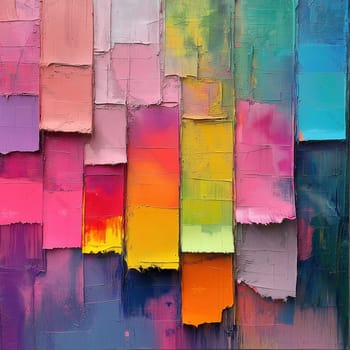 Textured abstract painting from colored rectangles. Selective focus.