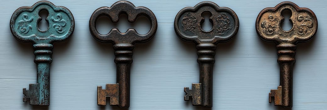 Various keys on color background. Selective focus.