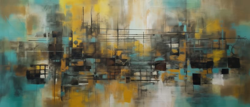 Abstract background in a combination of yellow, turquoise, white, gray tones. Selective focus.