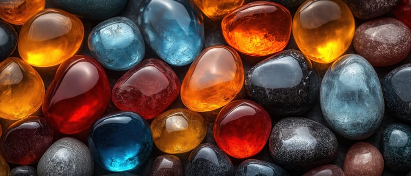 Texture background of colored glass pebbles. Selective focus.